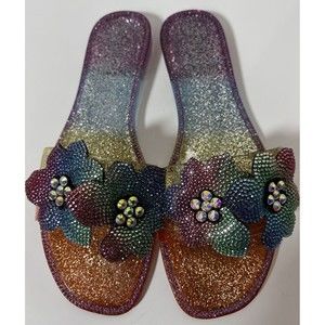 Womens Rouge Helium Clear With Colored Rhinestones Slip On Sandals Size 7